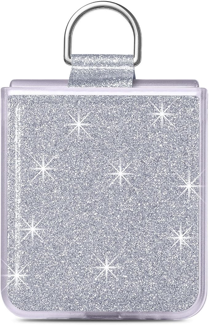 Bling Glitter Case for Samsung Galaxy Z Flip 6 with Ring Holder,Women Girls Cute Phone Case Non Slip Ultra Slim TPU Bumper Shockproof Protective Case for Galaxy Z Flip 6 5G 2024,Silver