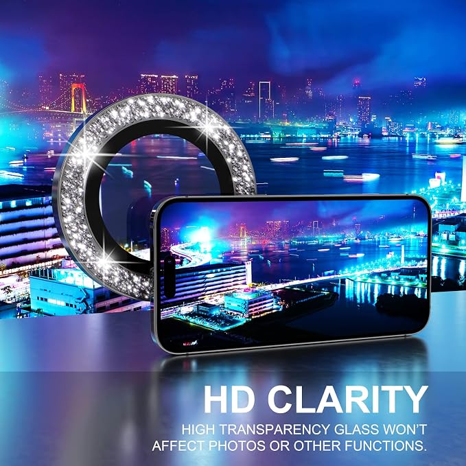 Choiche Compatible for iPhone 14 Pro/iPhone 14 Pro Max Camera Lens Protector Bling, 9H Tempered Glass Camera Cover Screen Protector Metal Ring Decoration Accessories (Glitter-Black)
