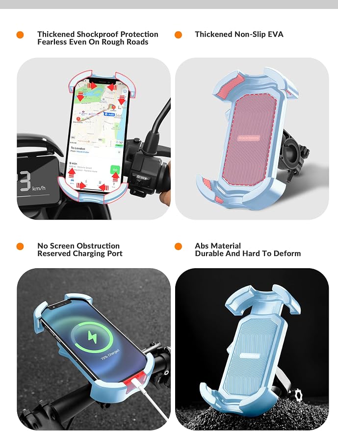 ROCKBROS Bike Phone Holder, Motorcycle Phone Mount with Security Lock, Adjustable for Bike, Motorcycle, Scooter, Suitable for 4.7'-6.8' Phone