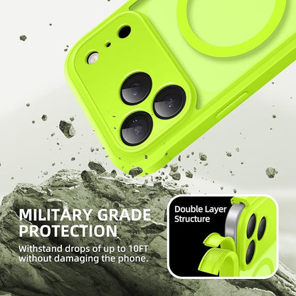 BERFY for iPhone 17 Pro Max Case, Compatible with MagSafe, Built-in Glass Screen Protector, Camera Protection, Shockproof Full Body Phone case 6.9", Translucent Bright Green