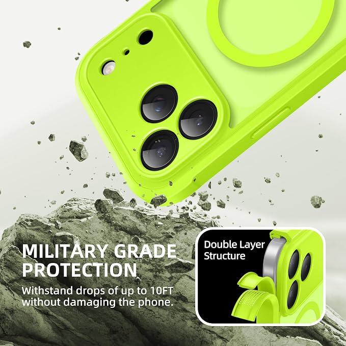 BERFY for iPhone 17 Pro Case, Compatible with MagSafe, Built-in Glass Screen Protector, Camera Protection, Shockproof Full Body Phone case 6.3", Translucent Bright Green