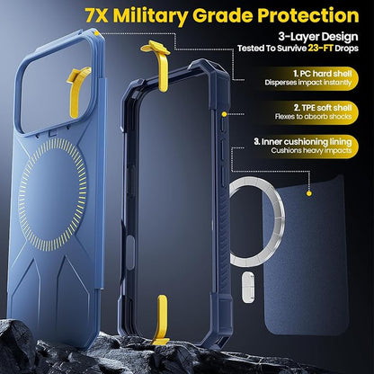 3 in 1 for iPhone 17 Pro Max Case,[1 Screen Protector & 1 Camera Lens Protector ],7X Military-Grade Drop Protection ,Fits MagSafe ,Tough, Rugged & Durable for Heavy Duty iPhone 17 Pro Max Case,Blue