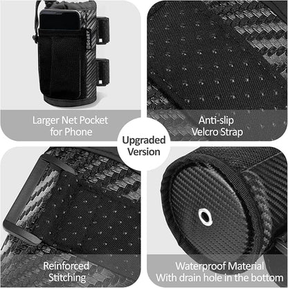GEARV 2Pack Cup Holder for Bike, Scooter and Wheelchair, Water Bottle Holder for UTV/ATV, Walker, Golf Cart and Beach, Universal Drink Holder Accessories with Net Pocket and Cord Lock (Carbon Fiber)