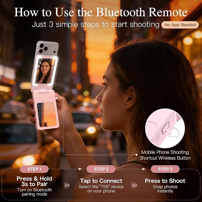Magnetic Wireless Power Bank 5-in-1, 5000mAh Portable Charger with LED Mirror, Phone Stand, Card Holder & Bluetooth Remote, 20W Fast Charging for iPhone & Android, Travel Essential for Women