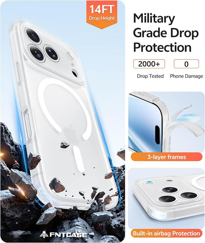 FNTCASE for iPhone 17 Pro Max Case: [Compatible with Magsafe] Translucent Matte Cases with [Full Camera Protection] [Screen Protector] Military Grade Shockproof Protective Phone Cover - White