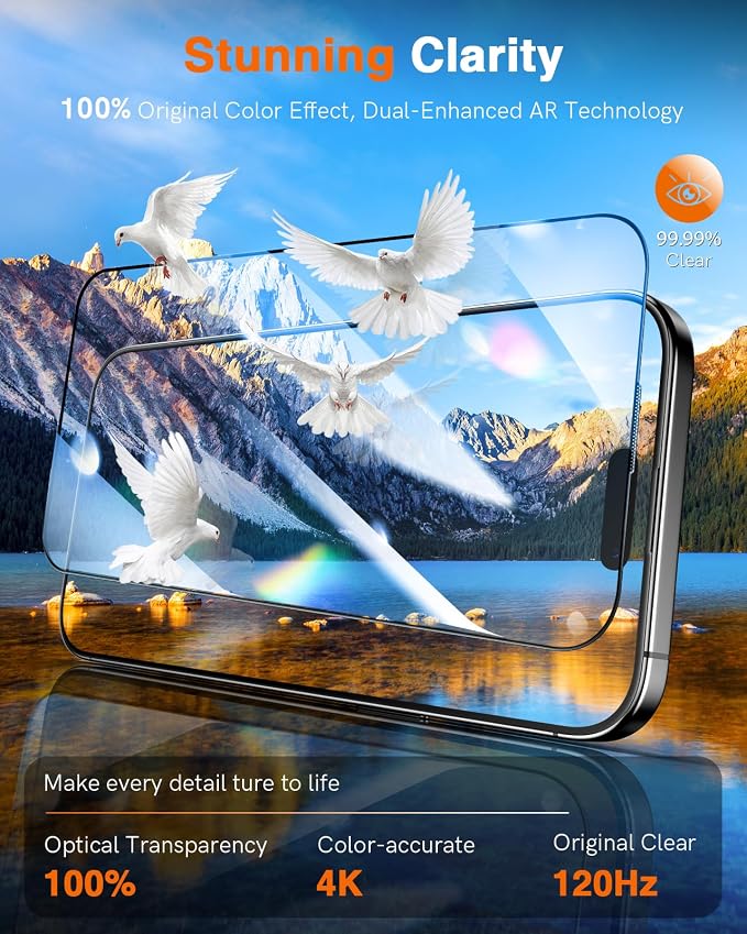 LK 3 Pack for iPhone 15 Pro Screen Protector [Auto-Dusting 0 Bubble] Military Grade Shatterproof, Full Coverage HD Ultra Tempered Glass Screen Protector for 15 Pro [One-Pull Install] Anti-Scratch