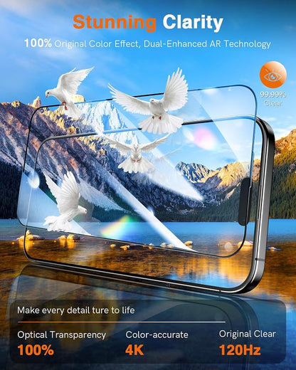 LK 3 Pack for iPhone 15 Pro Screen Protector [Auto-Dusting 0 Bubble] Military Grade Shatterproof, Full Coverage HD Ultra Tempered Glass Screen Protector for 15 Pro [One-Pull Install] Anti-Scratch