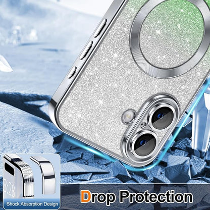 Hython for iPhone 17 Case Glitter Clear Magnetic Phone Cases [Compatible with MagSafe] Full Camera Lens Protector Sparkle Luxury Plating Slim Shockproof Protective Cover Women, Gradient Silver
