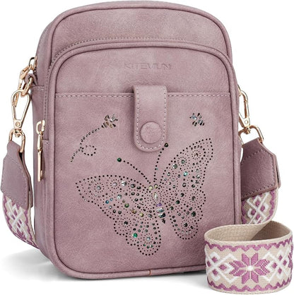 KITEVIUN Crossbody Bags for Women Leather Crossbody Purse Small Shoulder Phone Purse with Adjustable Strap & RFID Card Slots