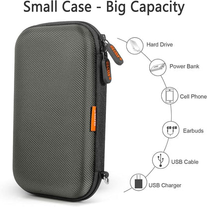 Dustproof Carrying Case Electronic Accessories Cable Organizer - Portable Small Travel Charger Case Power Bank Phone Pouch - Double Zippers Wallet Hard EVA Storage Carry Bag - Silver Grey