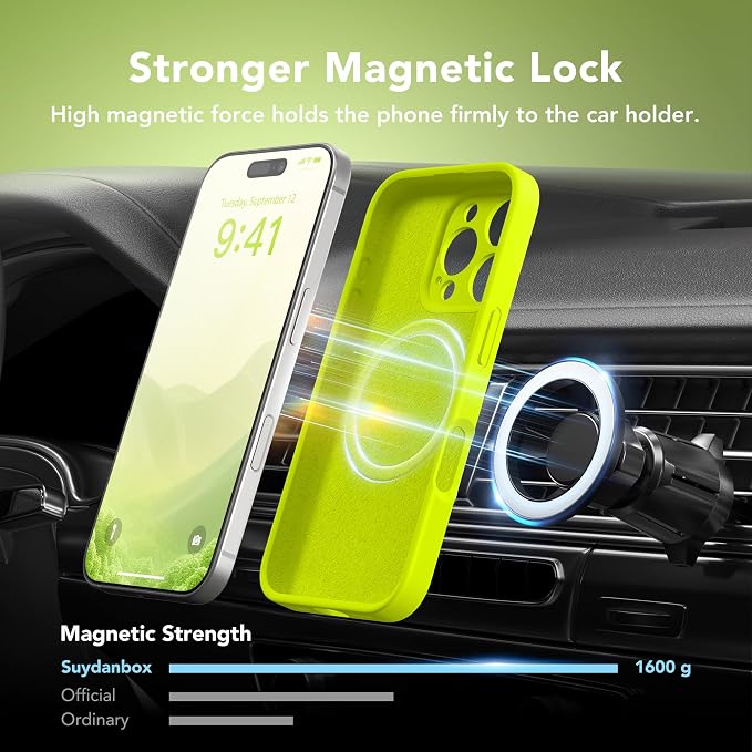 Magnetic for iPhone 16 Pro Max Case, Compatible with MagSafe, [Full Camera Protection][Screen Protector] Silicone Shockproof Protective Phone Case for iPhone 16 Pro Max, Fluorescent Green
