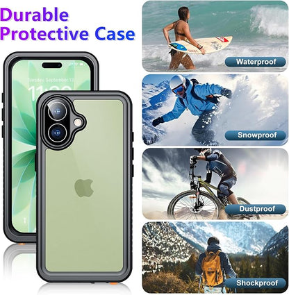 Temdan Compatible with iPhone 17 Case,Waterproof Built-in Screen & Camera Protector IP68 Underwater Full Body 17FT Military Dropproof Shockproof Phone Case 6.3"-Black/Clear