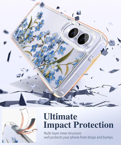 GVIEWIN for Samsung Galaxy S25 Edge Case, Clear Floral Shockproof Protective Women Phone Case, Non-Yellowing, Screen&Camera Lens Protector for Galaxy S25 Edge 6.7",Aconite/Blue