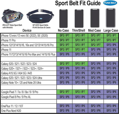 Tune Belt IP6 Running Belt for Men & Women, Universal Phone Waist Pack for Large Smartphones & Cases – Compatible with iPhone 16/15/14/13 Pro Max, Plus, Galaxy Ultra, Touchscreen Window, Extra Pocket