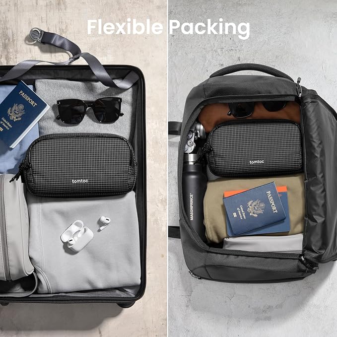 tomtoc Electronic Organizer Travel Case Performance, Dual Compartment Bag | Water Resistant Cable Organization Storage for Charger, Cord, Phone, Hard Drive, Power Bank, Accessories Travel Essentials