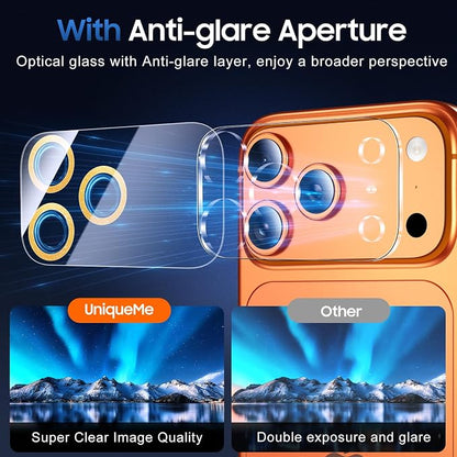 UniqueMe Compatible for 3 Pack iPhone 17 Pro Camera Lens Protector - [Drop Protection] [Case Friendly] 9H Tempered Glass Camera Cover Screen [Update New Version] - Glitter Gold