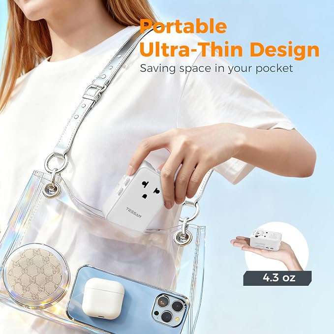 TESSAN Universal Travel Adapter PD 25W, White | International Power Adapter, Ultra Thin, 2 USB A 2 USB C, US to European UK Australia Ireland, Type C G A I