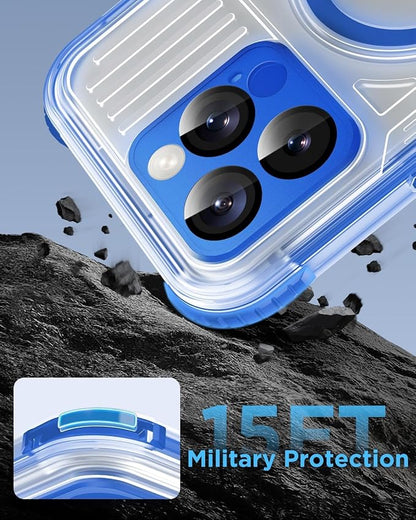 for iPhone 16 Pro Waterproof Case with Magsafe, Built-in [Camera & Screen Protector] [Lanyard], IP68 Water Proof Full Body Dustproof Heavy Duty Frosted Protective Phone Cover, 6.3" Blue