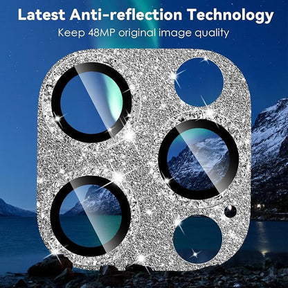 CloudValley for iPhone 14 Pro/iPhone 14 Pro Max Glitter Camera Lens Protector, 9H Tempered Glass [All in 1 Design], Case Friendly Anti-Scatch High Definition, GlitterSilver