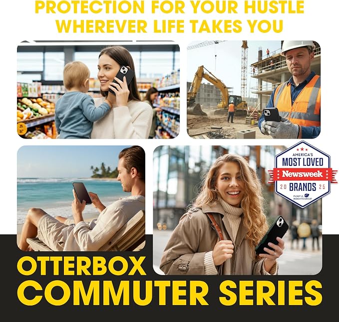 OtterBox iPhone 16e, 15, 14, & 13 Commuter Series Case - Slim & Tough, Pocket-Friendly, with Port Protection - Black/Green