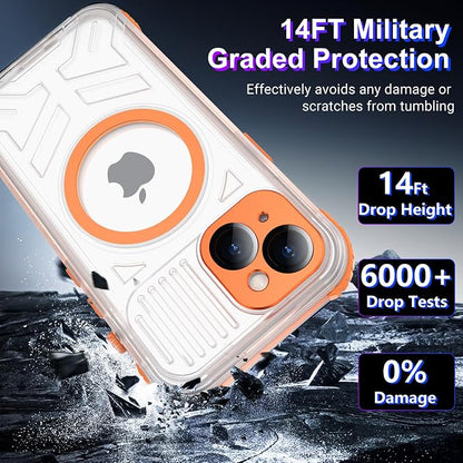 Temdan Magnetic for iPhone 15 Case Waterproof,[Built-in Screen & Camera Protector][Full Body Shockproof][IP68 Underwater][Dustproof] Shockproof Phone Case for iPhone 15 6.1"-Orange