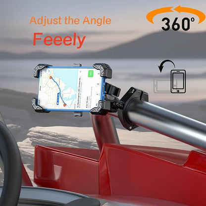LOKTENWO Anti-Theft UTV Phone Mount with Vibration Dampener, Adjustable UTV Cellphone Holder Fit on 1.5''/1.65''/1.75''/1.85'' Roll Cage Bar, for 5.4''-7'' Smartphone