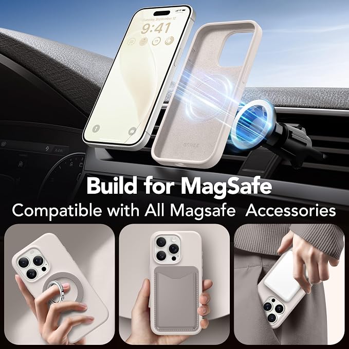 GONEZ for iPhone 15 Pro Max Case Silicone, Compatible with Magsafe, Camera Protector + Screen Protector, Soft Anti-Scratch Microfiber Lining, Liquid Silicone Shockproof Phone Cover, Stone