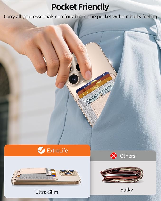 Upgraded for Magsafe Wallet, Strongest Magnetic Wallet for iPhone 17/16/15/14/13/12 Series, Magnetic Card Holder with 2 Card Slots, RFID Blocking, Vegan Leather, Fit 7 Cards, Desert Titanium Gold