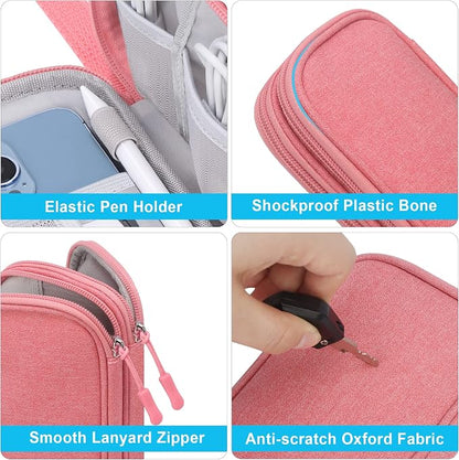 Lacdo Electronic Organizer, Travel Cable Organizer Bag Pouch Tech Electronic Accessories Carry Case Portable Double Layers Charger Case for Cable, Cords, Charger, Phone, Power Bank, Earphone, Pink