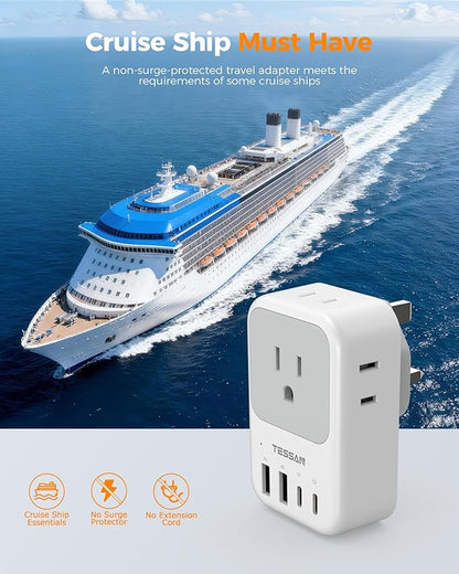 Type G Adapter for Travel 2 Pack, TESSAN PD 20W US to UK Plug Adapter with 4 AC Outlets 4 USB Ports (2 USB C), Ireland Power Adaptor for USA to England London British Scotland Dubai Hong Kong Kenya