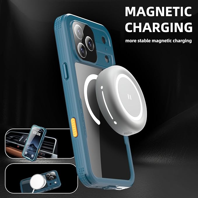 Guppy for iPhone 17 Pro Magnetic Waterproof Case, Built-in Screen Protector [IP68 Waterproof][14FT Military Drop Proof] 360° Full Body Protection Dustproof Shockproof Heavy Duty Rugged Case, Cyan