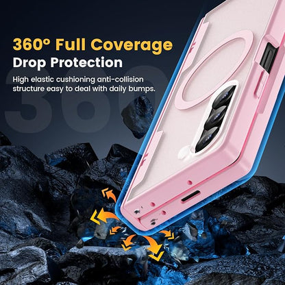 Caka Magnetic for Samsung Galaxy Z Fold 6 Case with Hinge Protection Pink | Compatible with MagSafe, Built-in Outer Screen Protector, Hinge Guard, Translucent Matte Back, 360° Hybrid Drop Defense