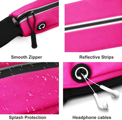 Slim Running Belt For Men and Women Waist Fanny Pack Phone Holder Pouch Bag Reflective Zipper Pocket Workout Cycling Fitness Bright Red