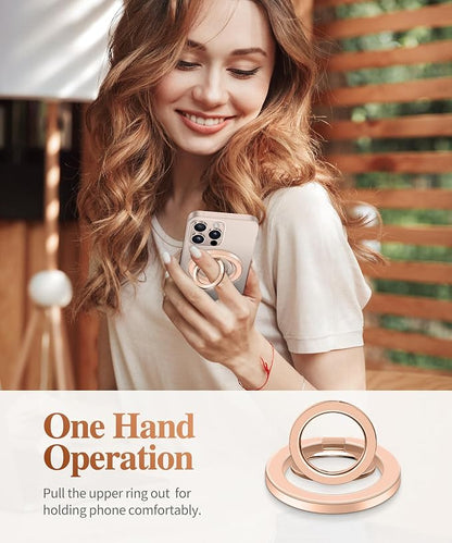 GVIEWIN Magnetic Phone Ring Holder, Compatible with MagSafe Phone Grip with Adjustable Stand, Magnet Phone Ring Kickstand for iPhone 17/16/15/14/13/12 Pro Max Plus Air/Other Phones (Clear/Orange)