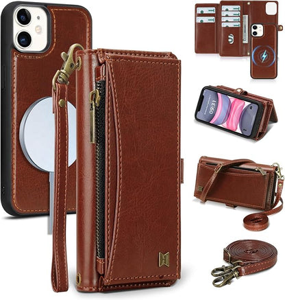 Wallet Case for iPhone 11 with Card Holder/Crossbody Wallet/Strap| RFID Blocking | Magnetic | Kickstand | Detachable | PU Leather Phone Case for iPhone 11,6.1 in,Brown