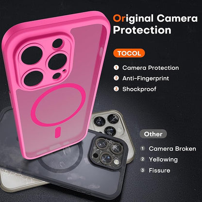 TOCOL for Phone 13 Pro Case, Compatible with Magsafe Charger, Full Camera Protection, Drop Protection, Translucent Matte Phone Case for iPhone 13 Pro 6.1 inch (Hot Pink)