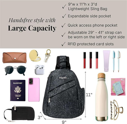 Baggallini Medium Sling Backpack - 9"x11" Lightweight Sling Bag with Convertible Adjustable Shoulder Strap