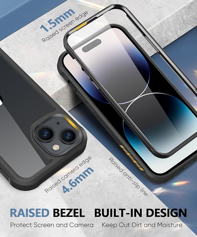 Compatible with iPhone 15 Plus Case, Built-in Screen Protector, with Camera Lens Protector, Anti-Yellowing Full Body Phone Case, Shockproof Protective Cover for 15Plus 6.7" (Black)