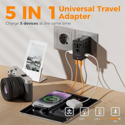 TESSAN Universal Travel Adapter, 65W International Power Adapter | 4 USB Charging Ports (2 USB C), Worldwide Plug Adaptor, US to Europe UK Italy Spain France Ireland Australia, Type C G A I