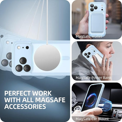 BERFY for iPhone 17 Pro Case, Compatible with MagSafe, Built-in Privacy Screen Protector, Camera Protection, Shockproof Full Body Phone Case 6.3", Translucent Light Blue