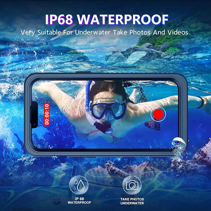 Temdan Compatible with iPhone 14 Case Waterproof, Built-in Screen & Camera Protector IP68 Underwater Full Body 14FT Military Dropproof Shockproof Phone Case 6.1"-Black/Clear