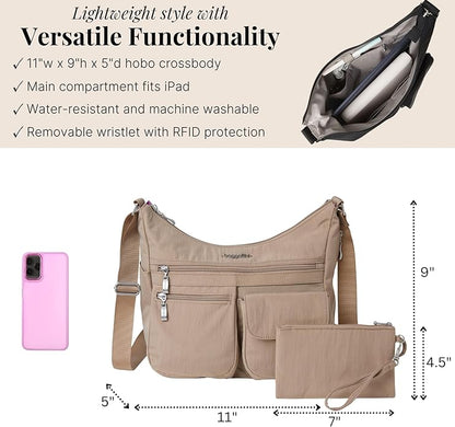 Baggallini womens Everywhere Bagg Crossbody Women 11x9 Lightweight Nylon Hobo Water-resistant Travel Bag W/Rfid