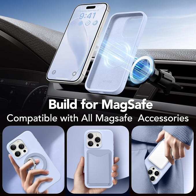 GONEZ Magnetic for iPhone 15 Pro Case, Compatible with MagSafe, [Screen Protector + Camera Lens Protector], Silicone Shockproof Anti-Scratch Protective Phone Case 6.1 inch, Baby Blue
