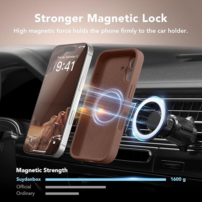 Magnetic for iPhone 16 Plus Case, Compatible with MagSafe, [Full Camera Protection][Screen Protector] Silicone Shockproof Protective Phone Case for iPhone 16 Plus 6.7", Brown