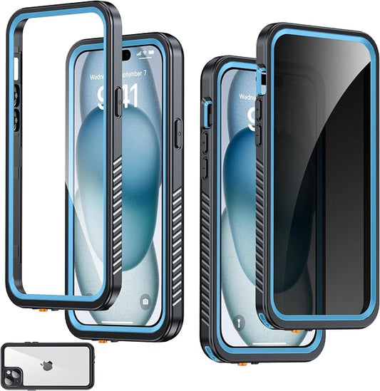 for iPhone 15 Plus Case Waterproof - Built-in Privacy Screen Protector & HD Screen Protector [IP68 Underwater] Shockproof Dustproof Full Body Protection iPhone 15 Plus Phone Case Blue