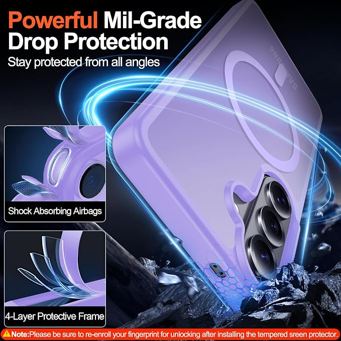 MOZOTER for Samsung Galaxy S26 Plus Case with Magnetic,[Compatible with MagSafe][12Ft Military Dropproof][2*Screen Protector] Translucent Anti-Slip Back Slim Shockproof Case for S26 Plus-Purple