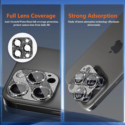 Camera Lens Protector for iPhone 16 Pro/iPhone 16 Pro Max, Glitter Camera Cover with 9H Tempered Glass Metal Ring, Lens Protector for iPhone 16 Pro/16 Pro Max (Glitter- Black)