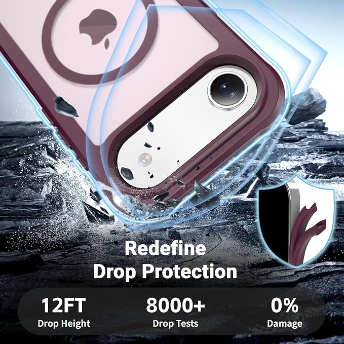 jaroco Magnetic for iPhone Air Case, [Compatible with MagSafe][Military Grade Drop Protection][Heavy Duty Protection][Non-Slip][Shockproof] 2-Layer Durable Bumper Phone Case 6.5''-Wine Red
