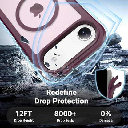 jaroco Magnetic for iPhone Air Case, [Compatible with MagSafe][Military Grade Drop Protection][Heavy Duty Protection][Non-Slip][Shockproof] 2-Layer Durable Bumper Phone Case 6.5''-Wine Red