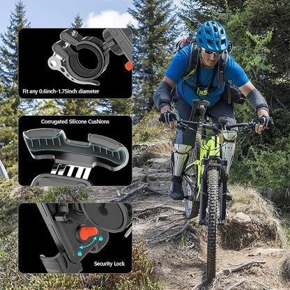 2 Packs Bike Motorcycle Phone Mount,[Ultra Metal] Bike Motorcycle Phone Holder with Security Lock, Bicycle Phone Mount with Soft Cushion & Adjustable Clip Compatible with 4.7''-6.8'' Phone